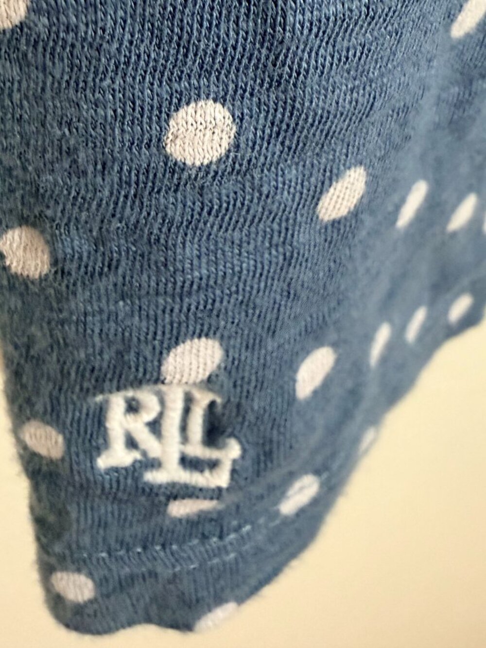 Lauren Ralph Lauren Blue Polka Dot Puff Sleeve Tee Quiet Luxury Cottagecore Top - Picture 5 of 6